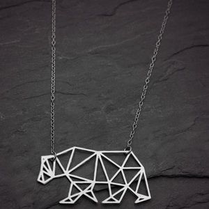 🎉 Silver Stainless Steel Origami Bear Necklace